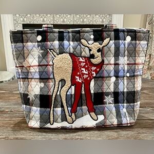 VERA BRADLEY “Merry Mischief Snow Day” Small Vera Tote-Plaid w/Holiday Deer